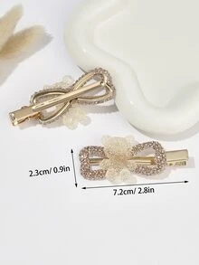 2个装女士个性化泰迪熊蝴蝶结水钻发夹，适合日常、约会和节日佩戴 - 香檳色 - 查看 4