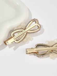 2个装女士个性化泰迪熊蝴蝶结水钻发夹，适合日常、约会和节日佩戴 - 香檳色 - 查看 3