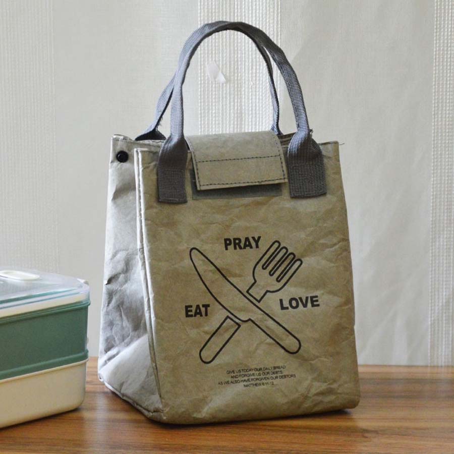 1pc Paper Fabric Lunch Bag Suitable For Office Workers' Insulated Lunch Box Bag - Grey - View 1