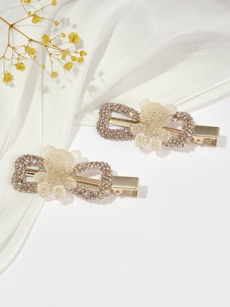 2入組女性個性絨毛熊&蝴蝶結水鑽髮夾,合適的適用於日常&約會&節日