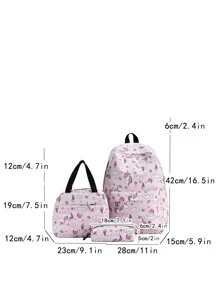 3件套时尚印花休闲旅行背包，大容量背包，女童背包，时尚书包，带保温午餐袋和铅笔盒，粉色，适合青少年女孩、女性、大学生 - 粉色 - 查看 8