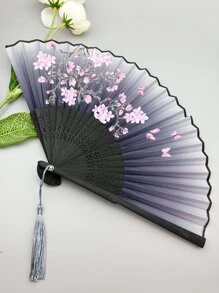 Ventaglio pieghevole in stile cinese con nappa, colore casuale. Anche lo stile delle costole di bambù è casuale. Ventaglio tradizionale cinese per uomini e donne. Adatto per luoghi panoramici, spettacoli di danza e come souvenir. Lo stile delle costole di bambù è casuale I migliori regali