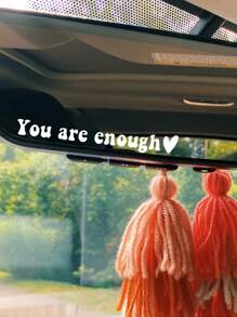 1pc Car Co-pilot's Seat You're Enough Lettering Rearview Mirror Sticker - White - View 2