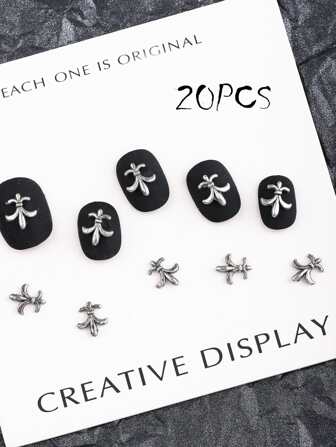 20 件仿古银合金美甲贴纸，复古风格，街头潮流，金属装饰，朋克美甲金属装饰，实心合金美甲钻，哥特式暗黑风格 DIY 美甲造型装饰，美甲水钻假指甲装饰配件美甲饰品美甲用品美甲宝石美甲