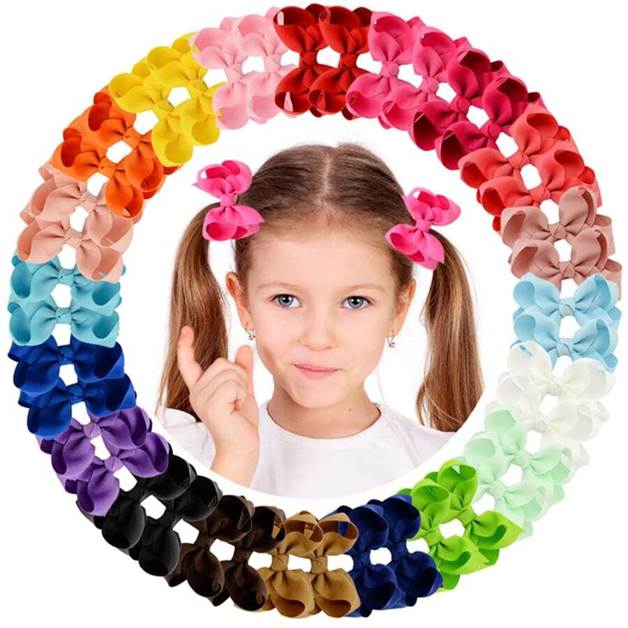 bilicaca 40pcs Random Color Candy-colored Children Hair Clip, Solid-colored Bubble Flower Hair Accessory - Multicolor - View 1