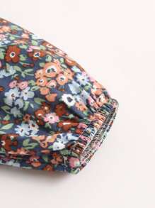 女婴可爱乡村风格花卉印花二合一吊带半袖三角连体衣，春冬季 - 藍色 - 查看 5