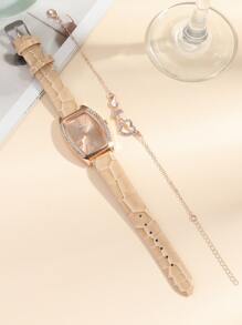 DISU 1 Đồng hồ thạch anh trang trí bằng kim cương giả & 1 Vòng tay làm quà tặng cho học sinh đi học trở lại - Hoa hồng vàng - Xem 7