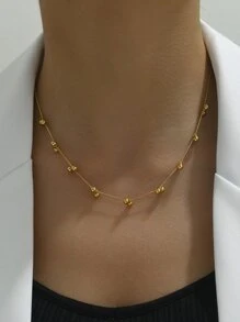 女士時尚不鏽鋼珠綴飾項鍊1件,歐美風格配飾 - 金黃色 - 查看 2