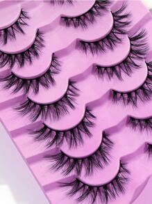 MAGEFY 7Pairs Of Natural Cross Full False Eyelashes,Thick Curling Fluffy Eyelashes For Party Use Manga Eyelashes, Travel Essentials - 黑色 - 查看 5