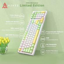 Ajazz Ak992機械鍵盤三模式插拔式2.4g/有線/bt Pbt三鍵帽rgb遊戲筆記本電腦 - 綠色軸彈簧音 - 薄荷綠 - 查看 8