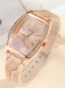 DISU 1 Đồng hồ thạch anh trang trí bằng kim cương giả & 1 Vòng tay làm quà tặng cho học sinh đi học trở lại - Hoa hồng vàng - Xem 6