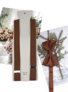 2pcs/set Unisex Brown Suspender & Bow Tie Set For Adults, Suitable For Daily Wear (no Card Included) - Coffee Brown - View 3