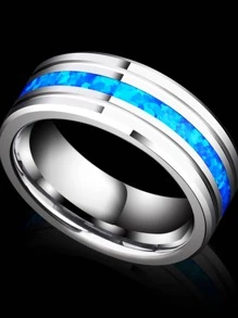 Mới 8mm Cao Đánh bóng Thép không gỉ Nhẫn Xanh Trung tâm Rãnh Thép không gỉ Nam Ban nhạc đám cưới - Màu xanh lam - Xem 3