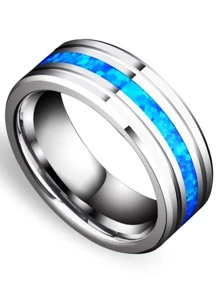 Mới 8mm Cao Đánh bóng Thép không gỉ Nhẫn Xanh Trung tâm Rãnh Thép không gỉ Nam Ban nhạc đám cưới - Màu xanh lam - Xem 5