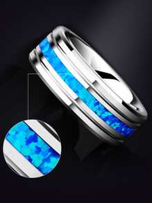 Mới 8mm Cao Đánh bóng Thép không gỉ Nhẫn Xanh Trung tâm Rãnh Thép không gỉ Nam Ban nhạc đám cưới - Màu xanh lam - Xem 4