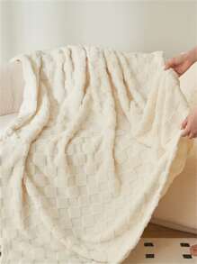 Solid Color Blanket, Waffle Pattern Simple Style Polyester Fiber Rectangle Soft Warm Washable Blanket, Suitable For Bed, Sofa, Car