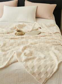 Solid Color Blanket, Waffle Pattern Simple Style Polyester Fiber Rectangle Soft Warm Washable Blanket, Suitable For Bed, Sofa, Car