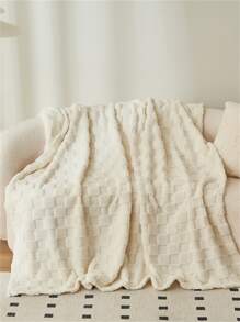 Solid Color Blanket, Waffle Pattern Simple Style Polyester Fiber Rectangle Soft Warm Washable Blanket, Suitable For Bed, Sofa, Car