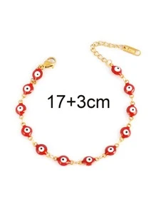 Stainless Steel Enamel Turkish Evil Eye Bracelet, Colorful Evil Eye Pendant Bracelet For Women, Jewelry Gift - Red - View 2