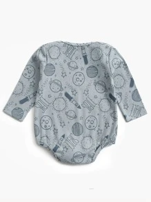 男婴可爱卡通太空星球印花长袖三角连体衣，春冬季 - 藍色 - 查看 3