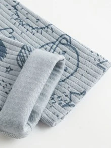 男婴可爱卡通太空星球印花长袖三角连体衣，春冬季 - 藍色 - 查看 5