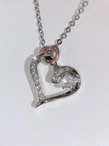 1件潮流雙心吊墜項鍊供女性佩戴,精緻生日禮物,閃爍立方氧化鋯結婚珠寶