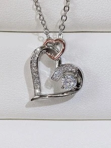 1件潮流雙心吊墜項鍊供女性佩戴,精緻生日禮物,閃爍立方氧化鋯結婚珠寶