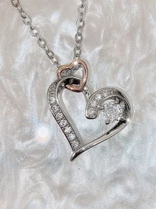 1件潮流雙心吊墜項鍊供女性佩戴,精緻生日禮物,閃爍立方氧化鋯結婚珠寶