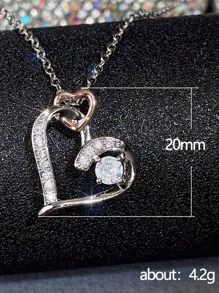 1件潮流雙心吊墜項鍊供女性佩戴,精緻生日禮物,閃爍立方氧化鋯結婚珠寶