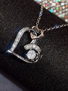 1件潮流雙心吊墜項鍊供女性佩戴,精緻生日禮物,閃爍立方氧化鋯結婚珠寶