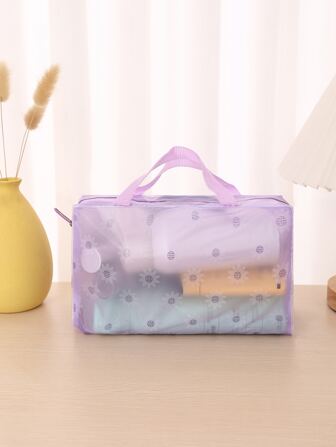 可爱透明旅行化妆包，1个轻便多功能防水化妆品收纳包，可作浴室/淋浴钱包使用，便携式化妆刷收纳包，带拉链，可装口红、化妆刷、护肤品、手机、零钱、小物件等，适合居家、旅行、度假和上学使用，是送给女性的礼物，也是圣诞礼物和送礼佳品。