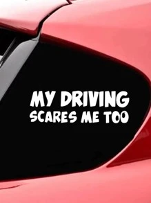 文字和漫畫設計汽車貼紙 - '我駕駛時也害怕',1入組 - 白色 - 查看 1