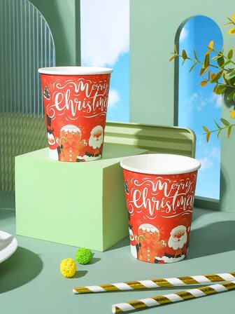 25入組一次性紙杯帶聖誕節快樂主題適用於生日,蒐集派對