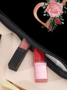 1pc Floral Letter R Print Fashionable Cosmetic Bag - Multicolor - View 3