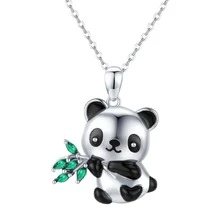 1入組迷人的貓熊形狀吊墜帶&竹子樹葉裝飾,合適的適用於女性日常穿著 - 銀色 - 查看 3