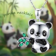 1入組迷人的貓熊形狀吊墜帶&竹子樹葉裝飾,合適的適用於女性日常穿著 - 銀色 - 查看 1