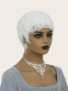 White Short Wig for Women Classic Old Lady Pixie Cut Hair Wig for Mommy - White - View 3