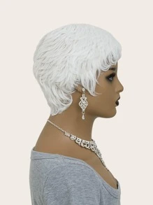 White Short Wig for Women Classic Old Lady Pixie Cut Hair Wig for Mommy - White - View 4