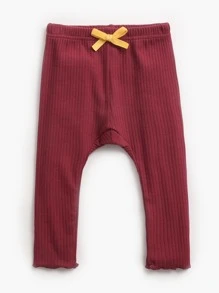 Baby Girl Lovely Bowknot Basic Ribbed Leggings, Suitable For Spring, Autumn And Winter - Red - View 2