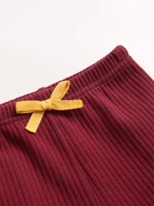Baby Girl Lovely Bowknot Basic Ribbed Leggings, Suitable For Spring, Autumn And Winter - Red - View 4