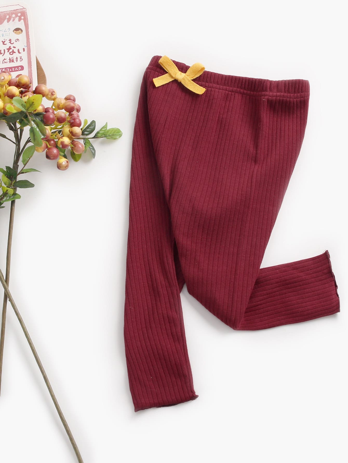 Baby Girl Lovely Bowknot Basic Ribbed Leggings, Suitable For Spring, Autumn And Winter - Red - View 1