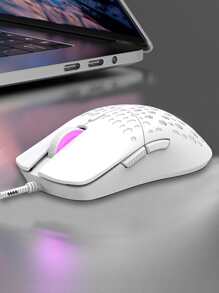 1pc White Wired Gaming Mouse With Led Light For Tablet, Laptop, Office