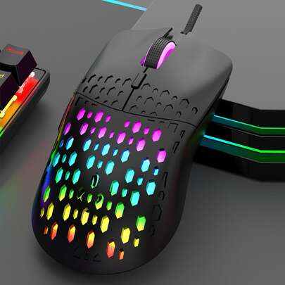 1pc Black Wired Led Mouse For Laptop, Tablet, Office Work, Gaming Competition