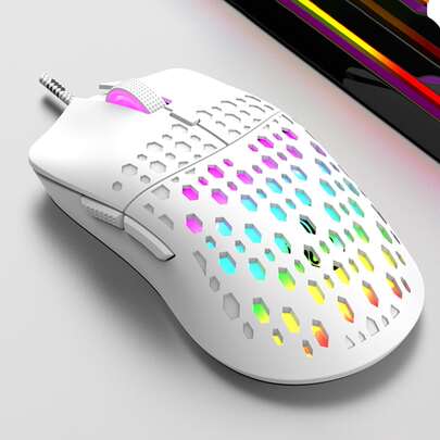1pc White Wired Gaming Mouse With Led Light For Tablet, Laptop, Office