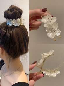 1 件女士花朵装饰时尚发夹适合日常生活优雅情人节 - 香檳色 - 查看 4