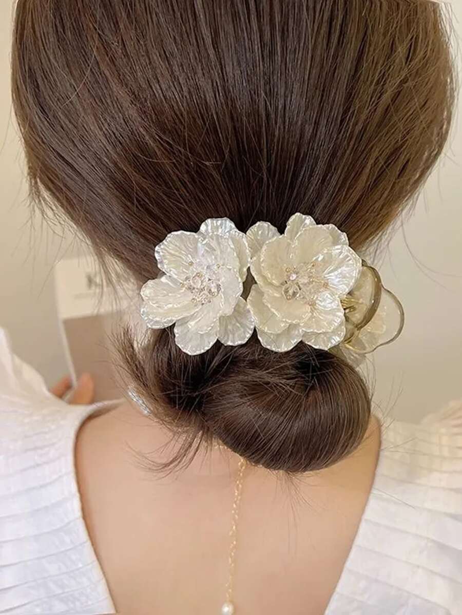 1 件女士花朵装饰时尚发夹适合日常生活优雅情人节 - 香檳色 - 查看 1