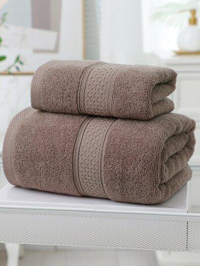 1pc Bath Towel / 2pcs Set (Bath Towel + Hand Towel), Diamond Shape Satin Band, Thick Absorbent Soft, Suitable For Facial Washing, Bathing, Body Drying, Bathroom Supplies Home Bathroom Decor Back To School For Beauty Salon Home Bathroom Shower Towels For Beauty Salon, Hotel Sports,Home Essentials, Towel, Skin Care Bath Towel Sheet
