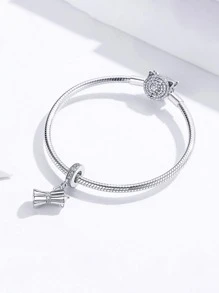 1入組時尚真實925純銀方晶鋯石咖啡餐具吊墜釘珠適合女士適合手鍊手鐲DIY首飾類派對禮物精細女士們珠寶和手錶 - 銀色 - 查看 7