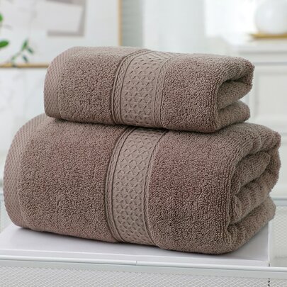 1条浴巾/2件套（浴巾+手巾），菱形缎带，加厚吸水柔软，适用于洗脸、沐浴、擦干身体，浴室用品，家居浴室装饰，返校季，美容院家用浴室浴巾，美容院专用浴巾，酒店运动用品，家居必备，毛巾，护肤浴巾