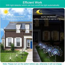 1包200led太陽能煙火燈戶外燈,ip65防水太陽能花園花燈配有8種照明模式,園林庭院別墅戶外照明裝飾用地蓋裝飾小夜燈 - 黃色 - 查看 9